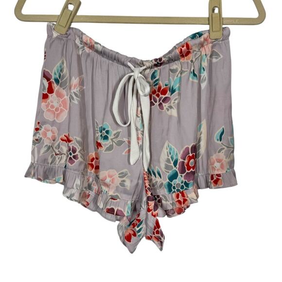 Josie Natori Lotus Bouquet Floral Pajama Set Medium Long Sleeve Shorts Ruffle - Picture 8 of 10